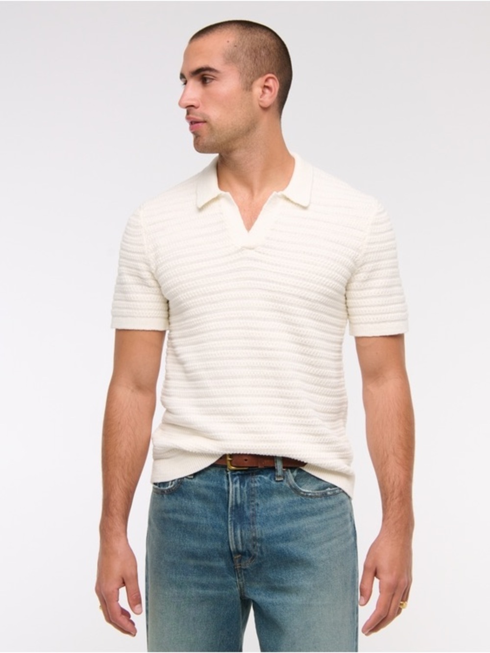 NWT Abercrombie & Fitch Textural Striped Johnny Collar Sweater Polo